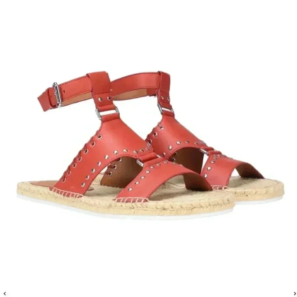 NWOT SEE BY CHLOÉ Yuna Rust Red Orange Espadrille Ankle Leather Sandals Size 8